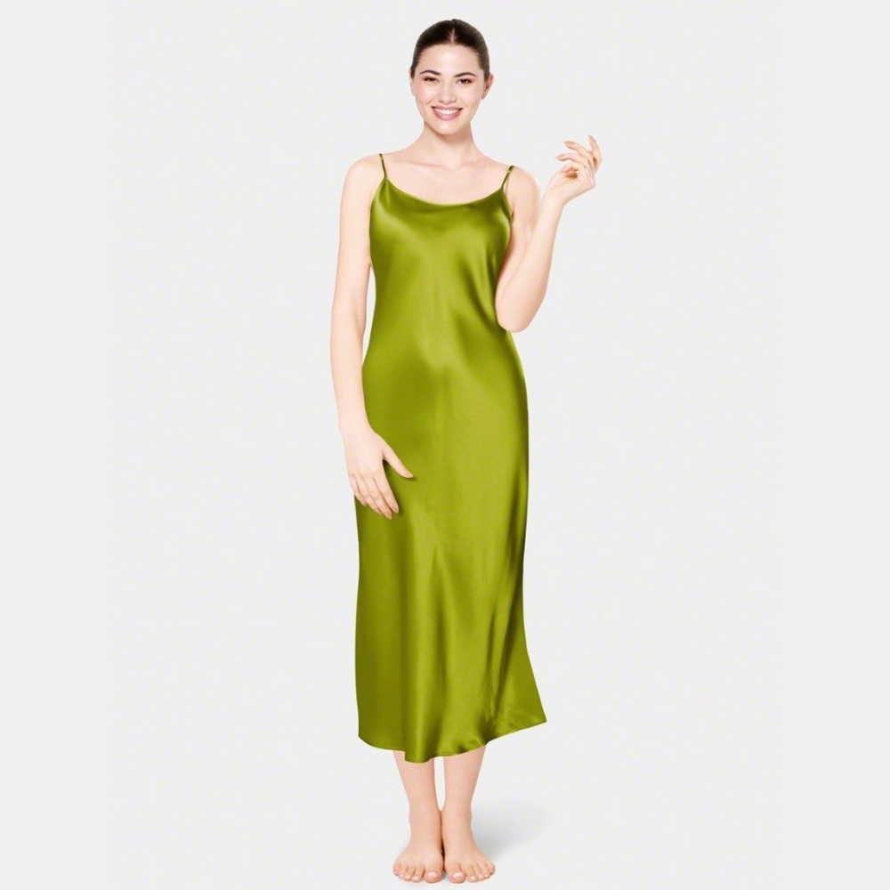 100% Silk Maxi Slip Dress Medium, Chartreuse